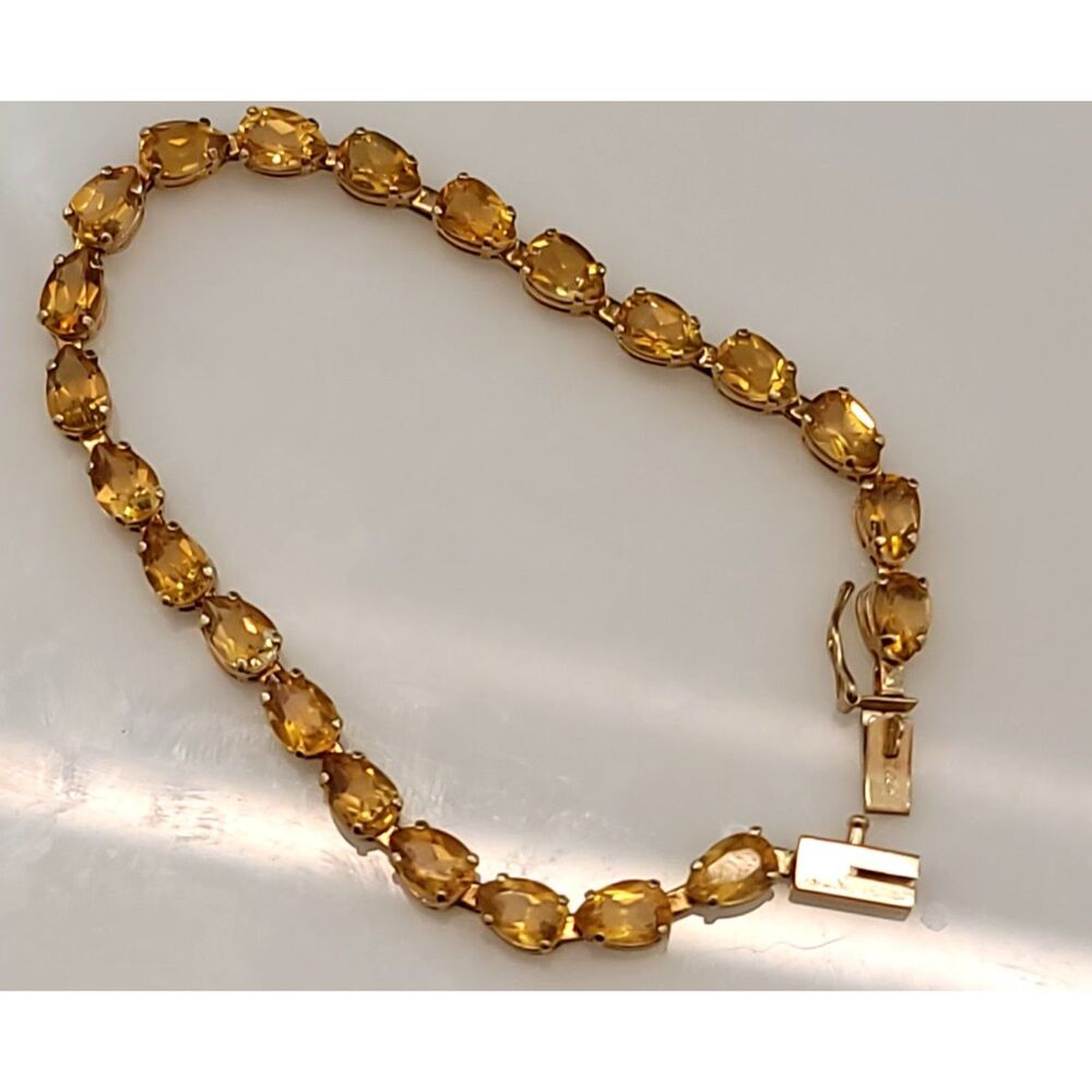 14K Yellow Gold Citrine Pear Tennis Bracelet November Birthstone 6.5" 5.26g